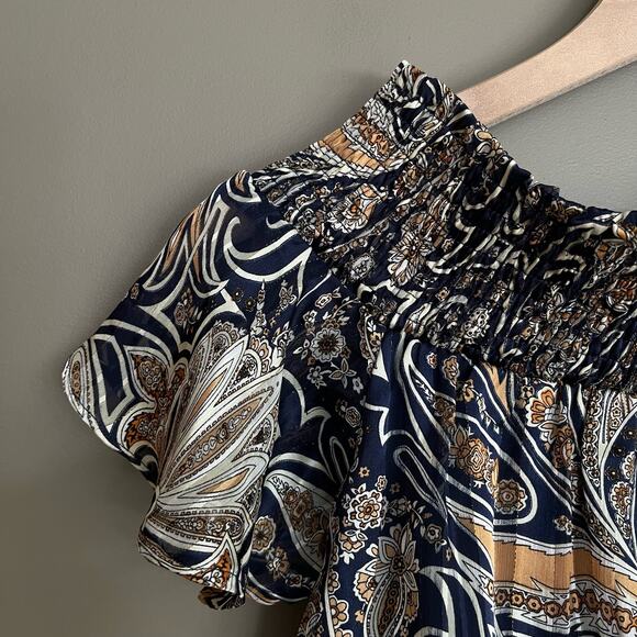 Lulu's Always Right Multi Print Off Shoulder Mini Dress Size XS Ruffle Hem Chic - Picture 6 of 16